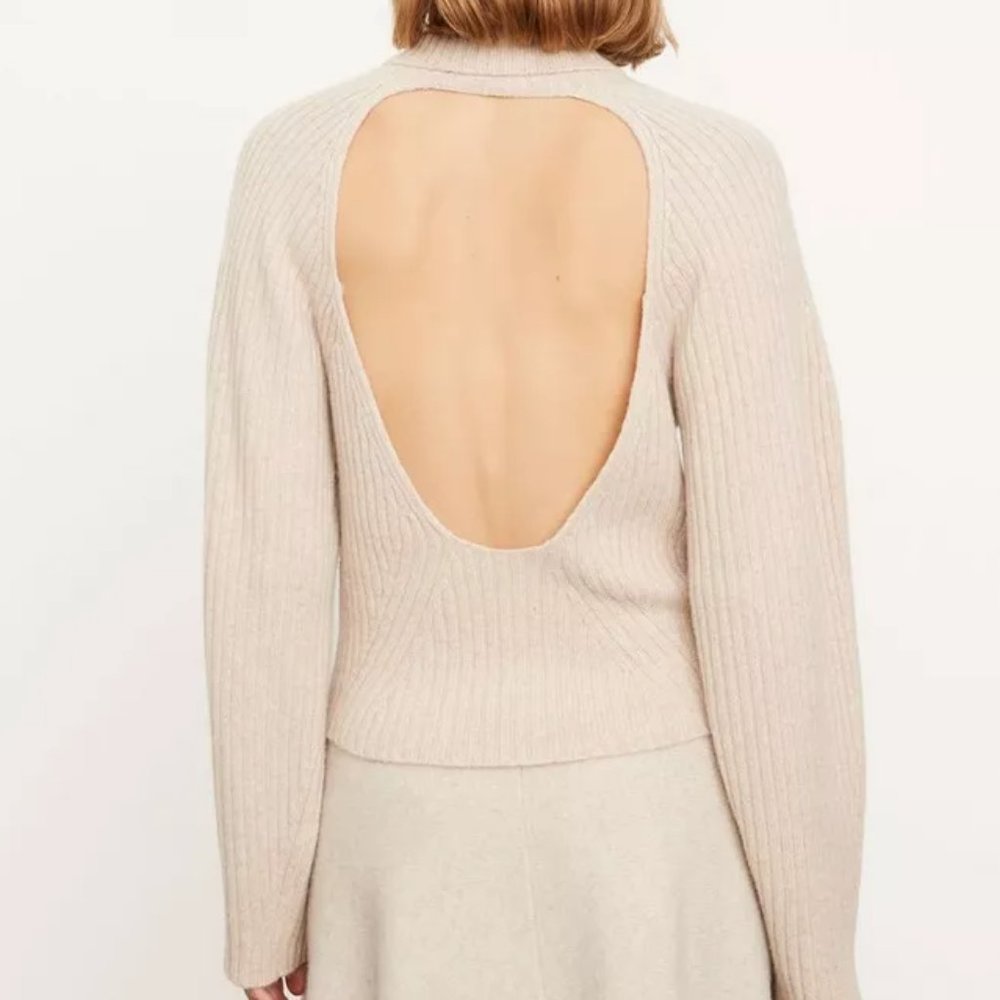 Vince 100% Cashmere Open Back Turtleneck Sweater Beige XL | Luxury Soft Knit